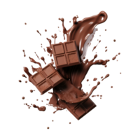 chocolate pieces falling on chocolate sauce with isolated on a transparent background png