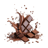 Chocolat pièces chute sur Chocolat sauce avec isolé sur une transparent Contexte png