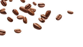 cup of black coffee with coffee beans, top view isolated on a transparent background png