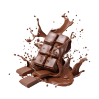 Chocolat pièces chute sur Chocolat sauce avec isolé sur une transparent Contexte png