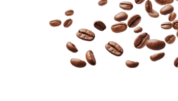 cup of black coffee with coffee beans, top view isolated on a transparent background png