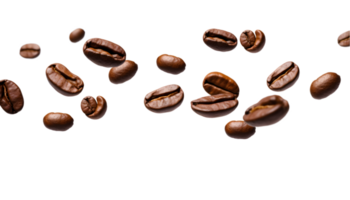 cup of black coffee with coffee beans, top view isolated on a transparent background png