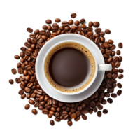 taza de negro café con café frijoles, parte superior ver aislado en un transparente antecedentes png