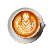 coffee cup latte art, top view isolated on a transparent background png