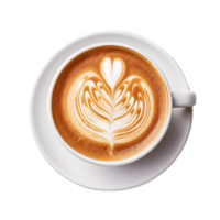 coffee cup latte art, top view isolated on a transparent background png