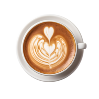 coffee cup latte art, top view isolated on a transparent background png
