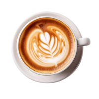 coffee cup latte art, top view isolated on a transparent background png