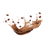 coffee splash wave with coffee beans isolated on a transparent background png