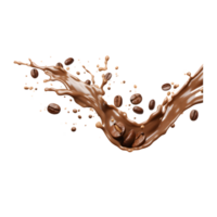 coffee splash wave with coffee beans isolated on a transparent background png