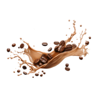 coffee splash wave with coffee beans isolated on a transparent background png