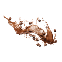 coffee splash wave with coffee beans isolated on a transparent background png