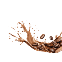 coffee splash wave with coffee beans isolated on a transparent background png