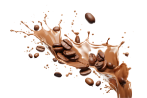 coffee splash wave with coffee beans isolated on a transparent background png