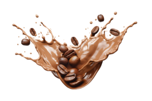 coffee splash wave with coffee beans isolated on a transparent background png