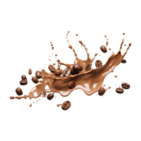 coffee splash wave with coffee beans isolated on a transparent background png