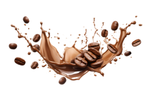 coffee splash wave with coffee beans isolated on a transparent background png