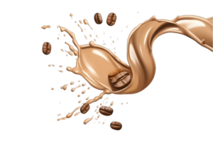 coffee splash wave with coffee beans isolated on a transparent background png