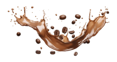 coffee splash wave with coffee beans isolated on a transparent background png