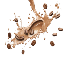 coffee splash wave with coffee beans isolated on a transparent background png