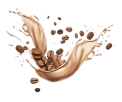 coffee splash wave with coffee beans isolated on a transparent background png