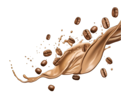 coffee splash wave with coffee beans isolated on a transparent background png