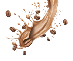 coffee splash wave with coffee beans isolated on a transparent background png