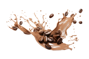 coffee splash wave with coffee beans isolated on a transparent background png