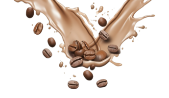 coffee splash wave with coffee beans isolated on a transparent background png