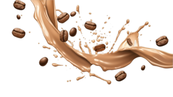 coffee splash wave with coffee beans isolated on a transparent background png