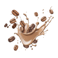 coffee splash wave with coffee beans isolated on a transparent background png