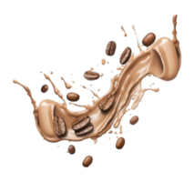 coffee splash wave with coffee beans isolated on a transparent background png