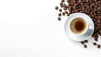 taza de negro café con café frijoles, parte superior ver aislado en un transparente antecedentes foto