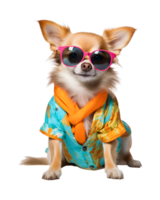 een koel op zoek hond vervelend bril en mode kleren poses Leuk vinden een model- geïsoleerd Aan een transparant achtergrond png