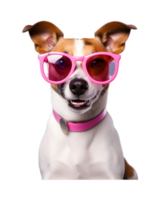 fechar-se foto do uma feliz cachorro vestindo legal olhando óculos isolado em uma transparente fundo png
