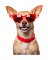 close-up photo of a happy dog wearing cool looking glasses isolated on a transparent background png