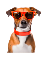avvicinamento foto di un' contento cane indossare freddo guardare bicchieri isolato su un' trasparente sfondo png