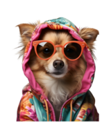 schattig hond portret poseren Leuk vinden een model- vervelend een jasje en bril geïsoleerd Aan een transparant achtergrond png