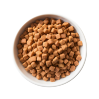 Dry dog food in a bowl, top view isolated on a transparent background png