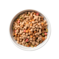 Dry dog food in a bowl, top view isolated on a transparent background png