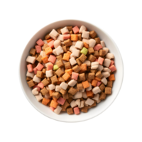 Dry dog food in a bowl, top view isolated on a transparent background png