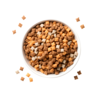 Dry dog food in a bowl, top view isolated on a transparent background png