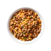 Dry dog food in a bowl, top view isolated on a transparent background png