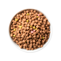 Dry dog food in a bowl, top view isolated on a transparent background png