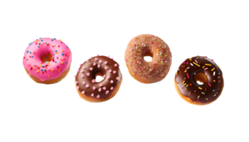 assorted donut flying isolated on a transparent background png