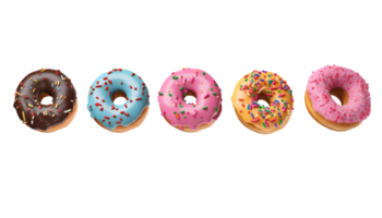 assorted donut flying isolated on a transparent background png