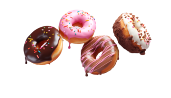 assorted donut flying isolated on a transparent background png