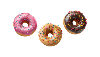 assorted donut flying isolated on a transparent background png