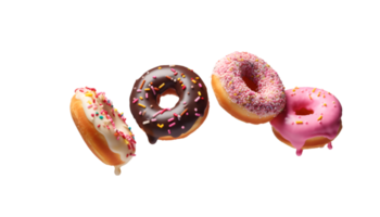 assorted donut flying isolated on a transparent background png