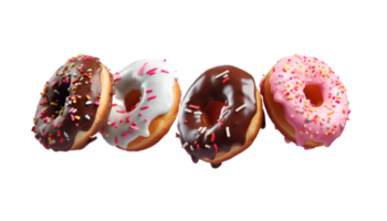 assorted donut flying isolated on a transparent background png