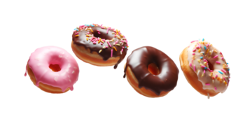 assorted donut flying isolated on a transparent background png